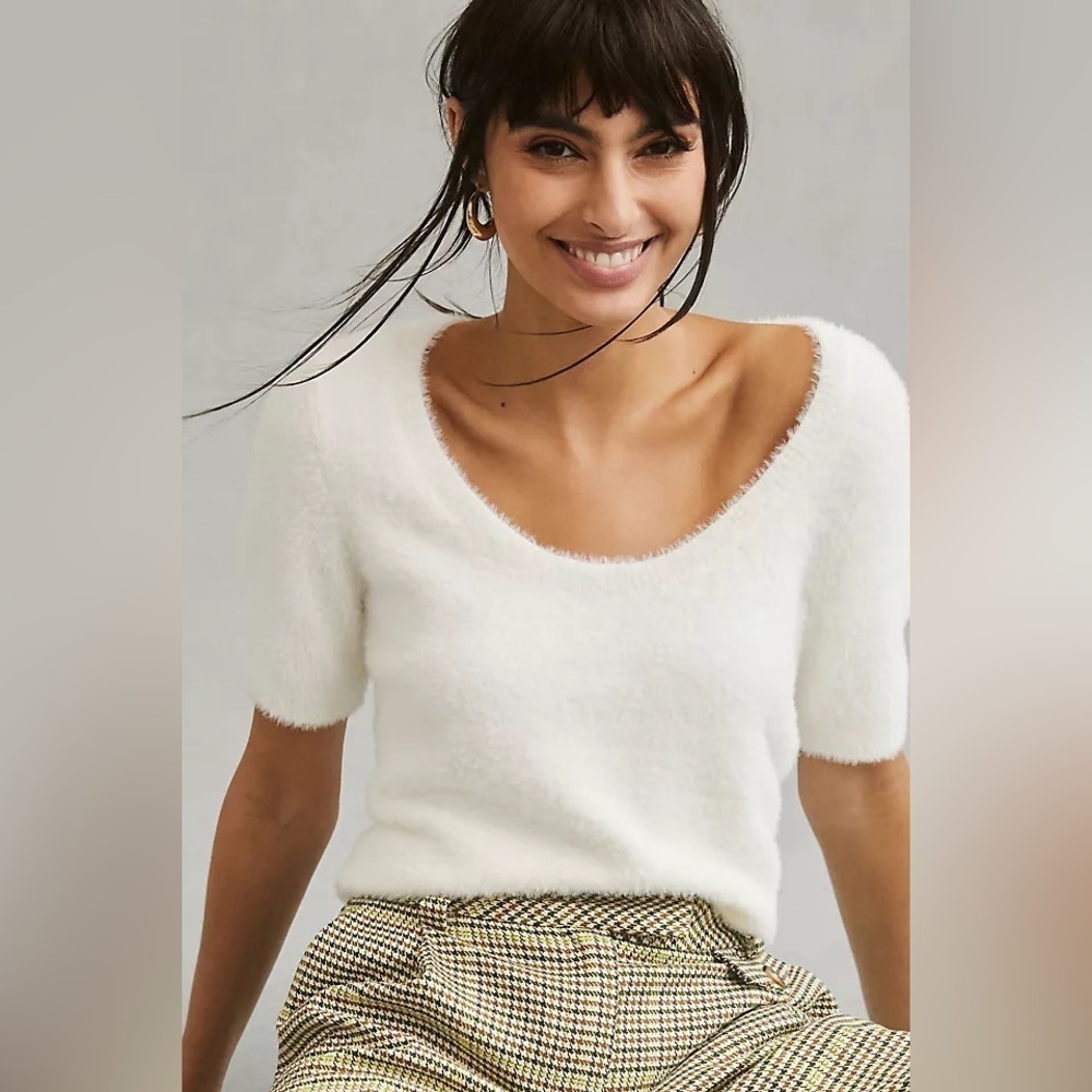 Maeve Scoop Neck Eyelash Sweater Tee L